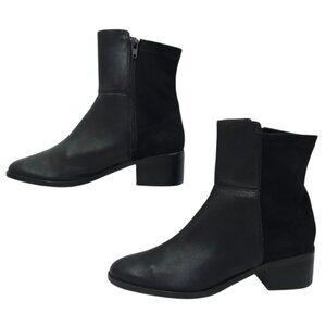 Anthropologie Side Zip Ankle Boots Womens 7.5 M Black Leather Suede Block Heel